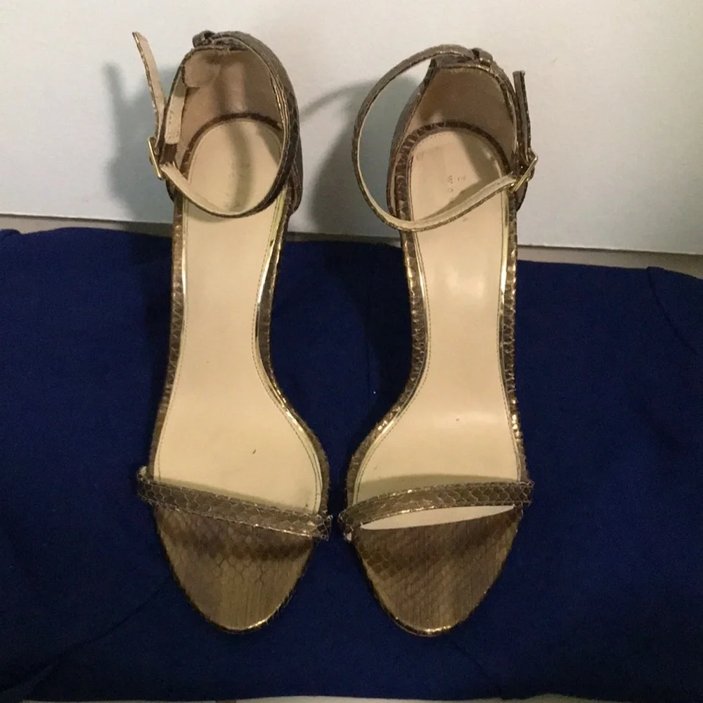 Zara, gold snakeskin, strappy sandals. - Picture 1 of 14